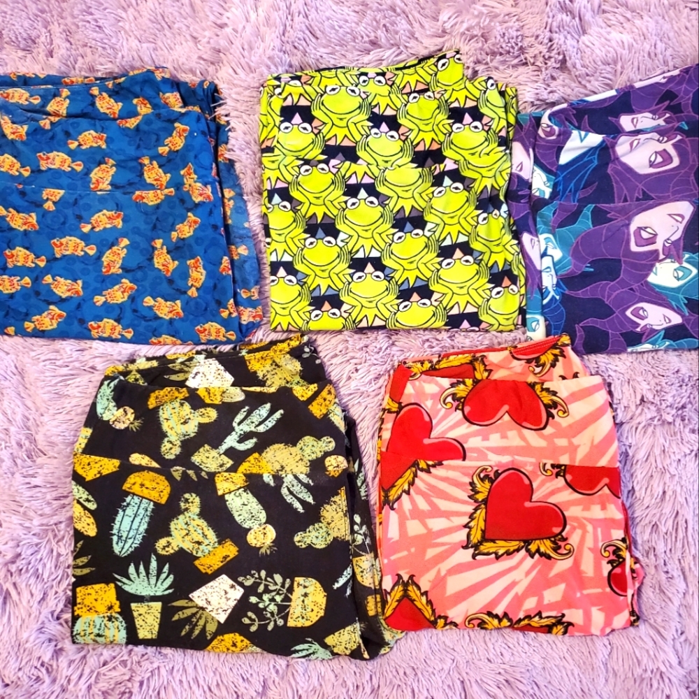 LuLaRoe leggings TC fish Kermit Maleficent succulent heart